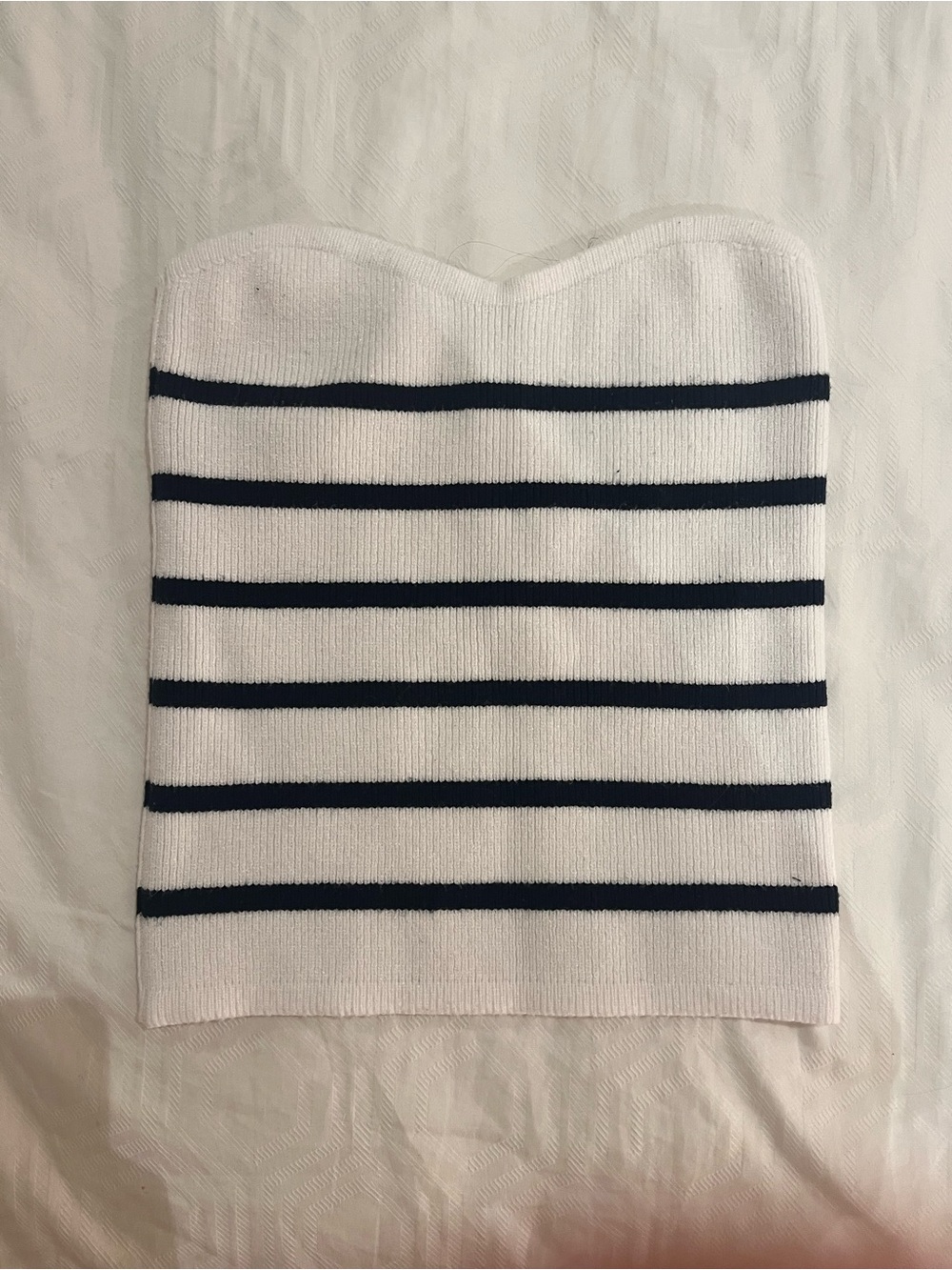 White and Navy Stripe Tube Top
